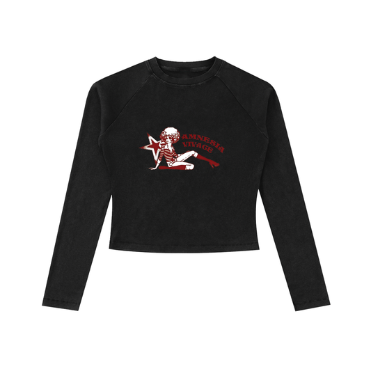 Dyed Washed Raglan Long Sleeve Slim T-Shirt