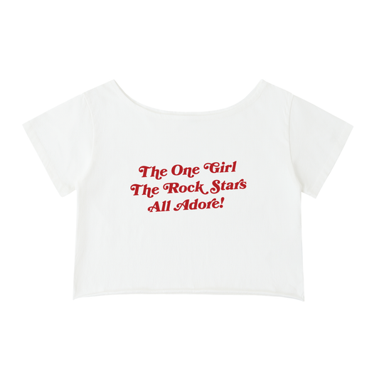 Off-Shoulder Rolled Hem Cotton T-Shirt