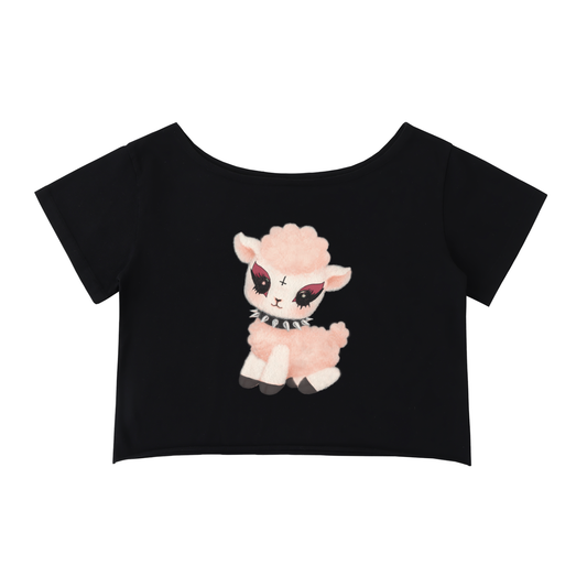 Off-Shoulder Rolled Hem Cotton T-Shirt