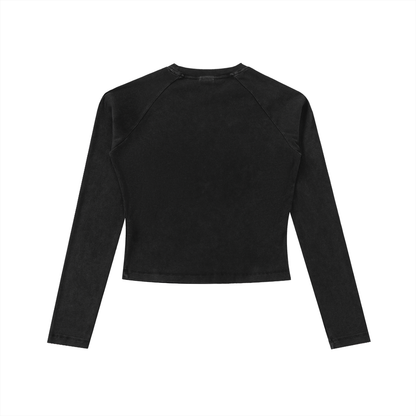 Dyed Washed Raglan Long Sleeve Slim T-Shirt