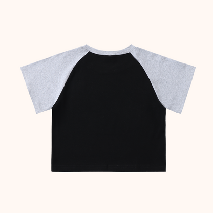 Color-Blocked Raglan Sleeve Crop Top