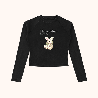 I Have Rabies- Washed Raglan Long Sleeve Slim T-Shirt