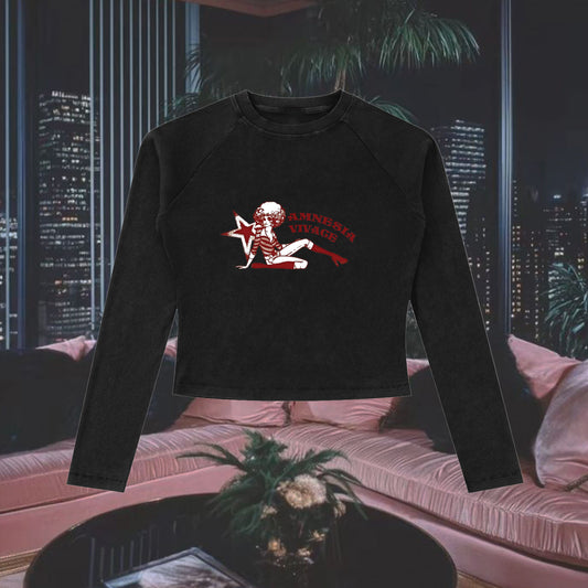 Dyed Washed Raglan Long Sleeve Slim T-Shirt