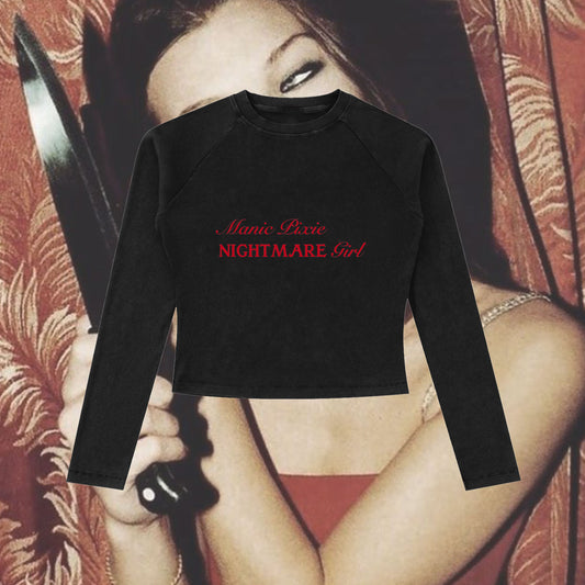 Dyed Washed Raglan Long Sleeve Slim T-Shirt