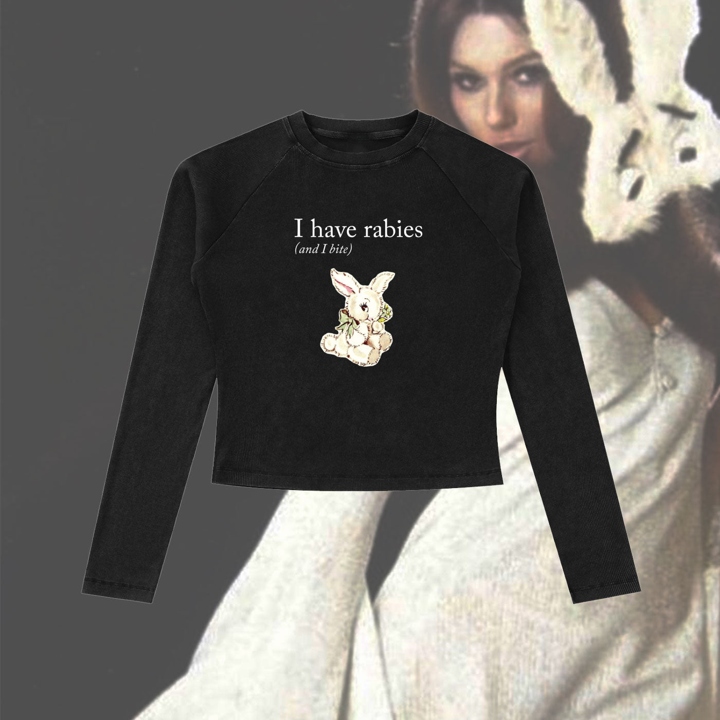 I Have Rabies- Washed Raglan Long Sleeve Slim T-Shirt