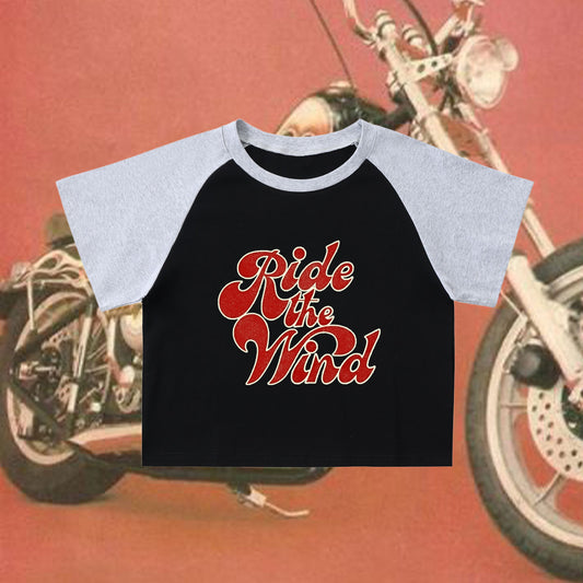 Color-Blocked Raglan Sleeve Crop Top